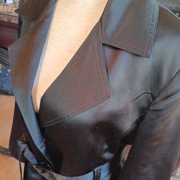 Express Design Studio Black, Satin Trench Coat, Medium - Picture 5 of 7